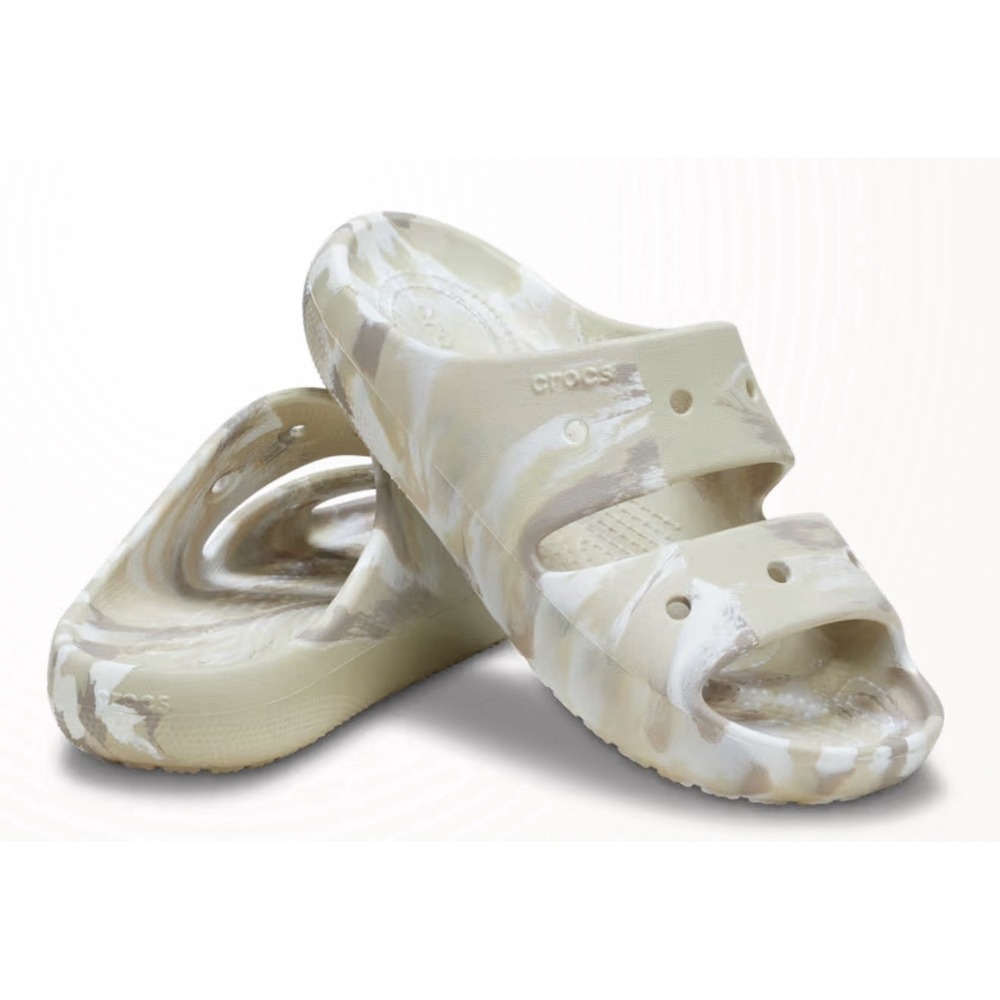 Crocs Classic Marbled Sandal V2 Comfort Tan White M6/W8 211563-2Y3 New‎ In Bag